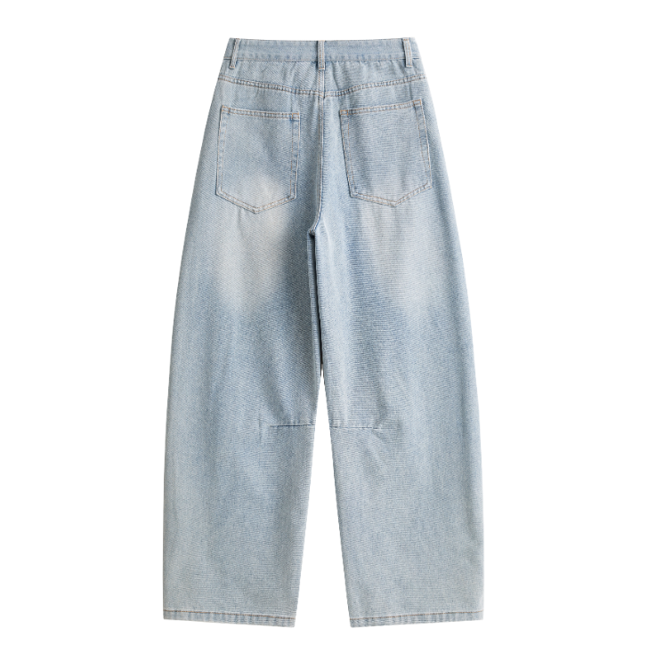 Light Wash Ripped Curved Leg Jeans