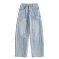 Light Wash Ripped Curved Leg Jeans