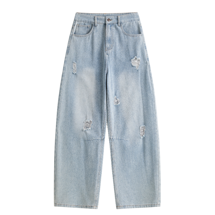 Light Wash Ripped Curved Leg Jeans