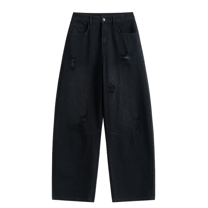Light Wash Ripped Curved Leg Jeans