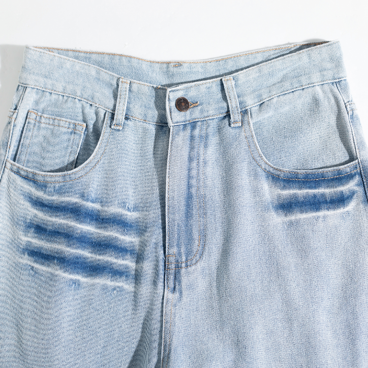 Light Wash Brush Mark Baggy Jeans