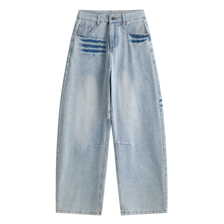Light Wash Brush Mark Baggy Jeans