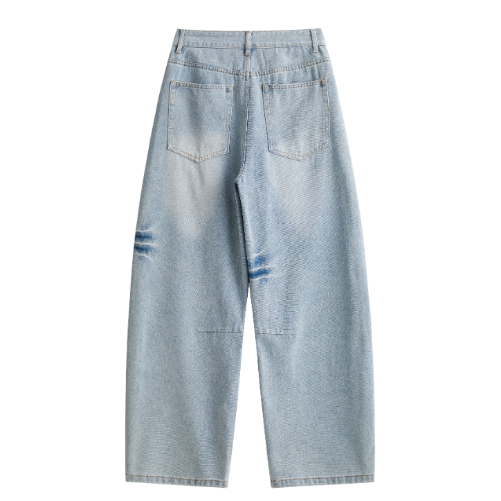 Light Wash Brush Mark Baggy Jeans