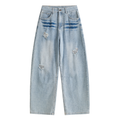 Light Wash Brush Mark Ripped Curved Jeans