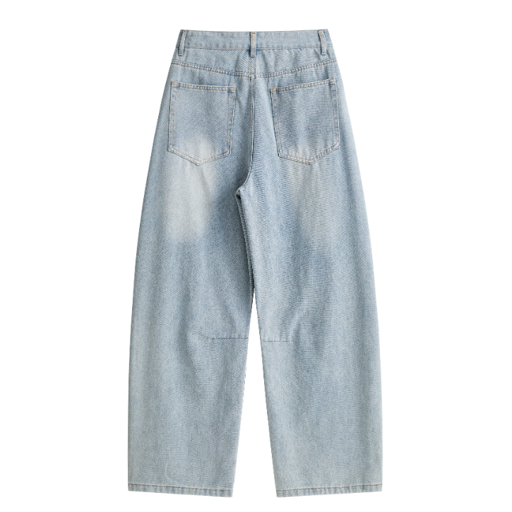 Light Wash Brush Mark Ripped Curved Jeans