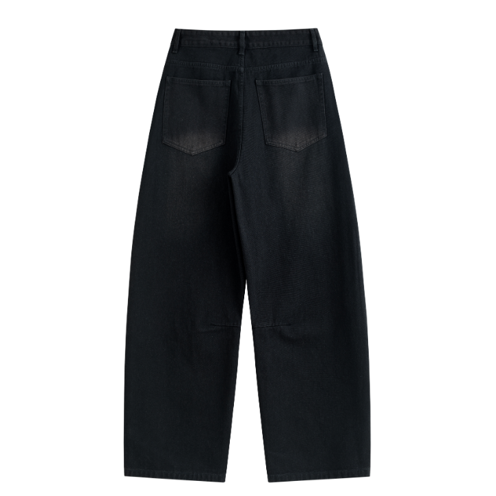 Light Wash Brush Mark Ripped Curved Jeans