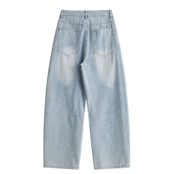 Front Brush Mark Baggy Curved Jeans
