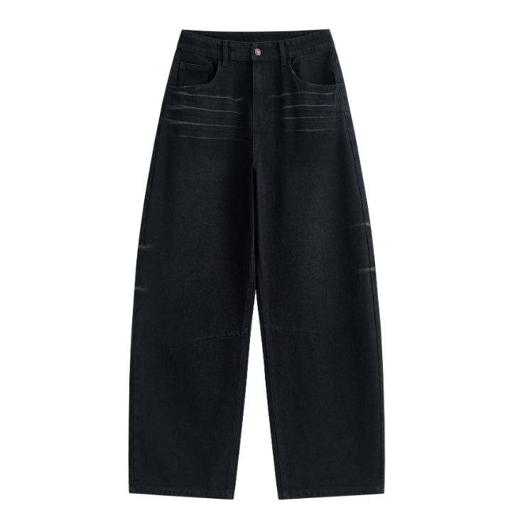 Front Brush Mark Baggy Curved Jeans