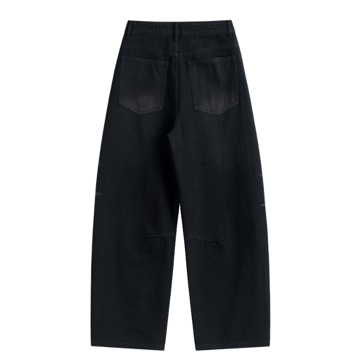 Front Brush Mark Baggy Curved Jeans