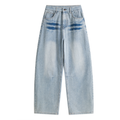 Dual-Side Brush Mark Curved Baggy Jeans