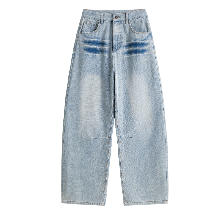 Dual-Side Brush Mark Curved Baggy Jeans