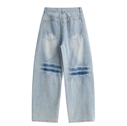 Dual-Side Brush Mark Curved Baggy Jeans