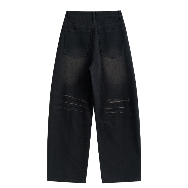 Dual-Side Brush Mark Curved Baggy Jeans