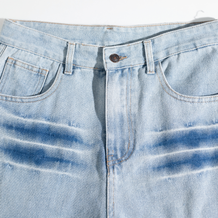 Multi Gradient Brush Curved Baggy Jeans